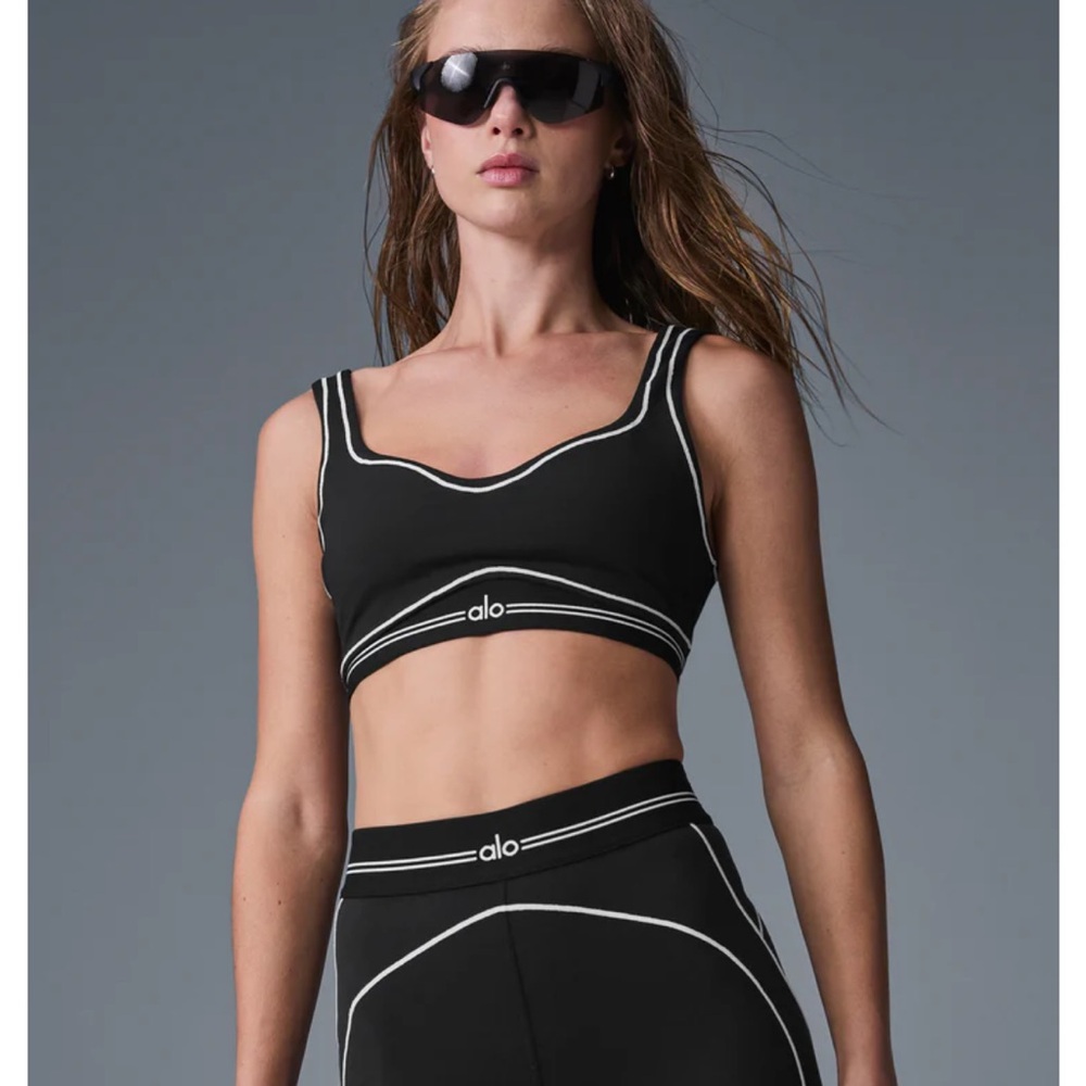 ALO Black and White Heart Throb Bra and Legging Set